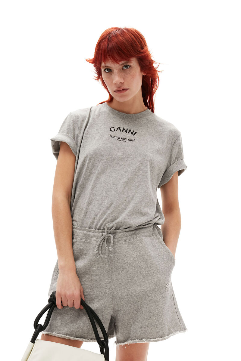 Grey Relaxed O-neck T-shirt, Cotton, in colour Paloma Melange - 3 - GANNI
