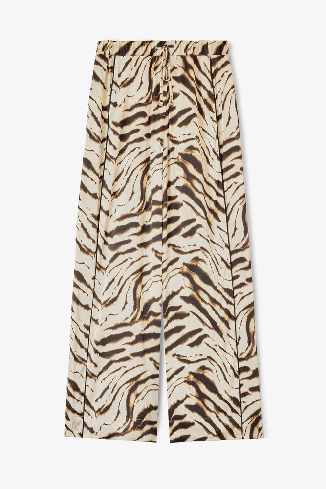 Trousers in Zebra Satin, Egret