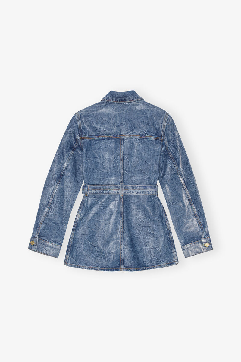 Blue Foil Denim Jacket, Cotton, in colour Mid Blue Stone - 2 - GANNI