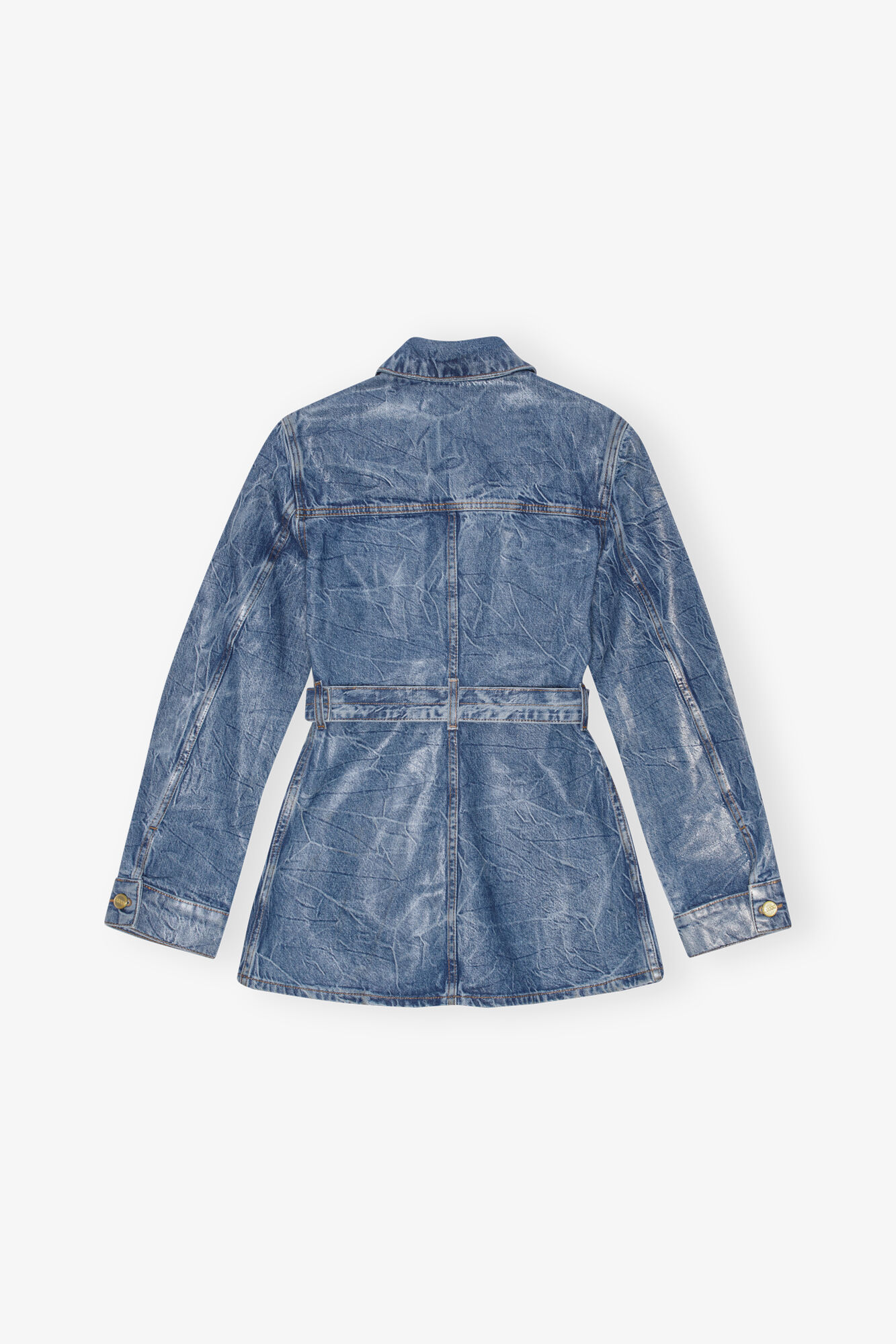 Blue Foil Denim Jacket, Cotton, in colour Mid Blue Stone - 2 - GANNI