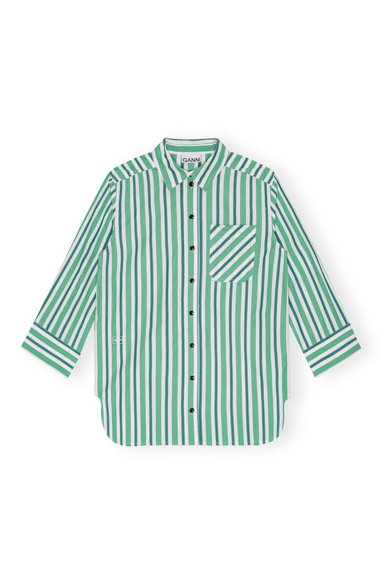 Green Striped Cotton Oversized Shirt, Cotton, in colour Creme de Menthe - 1 - GANNI