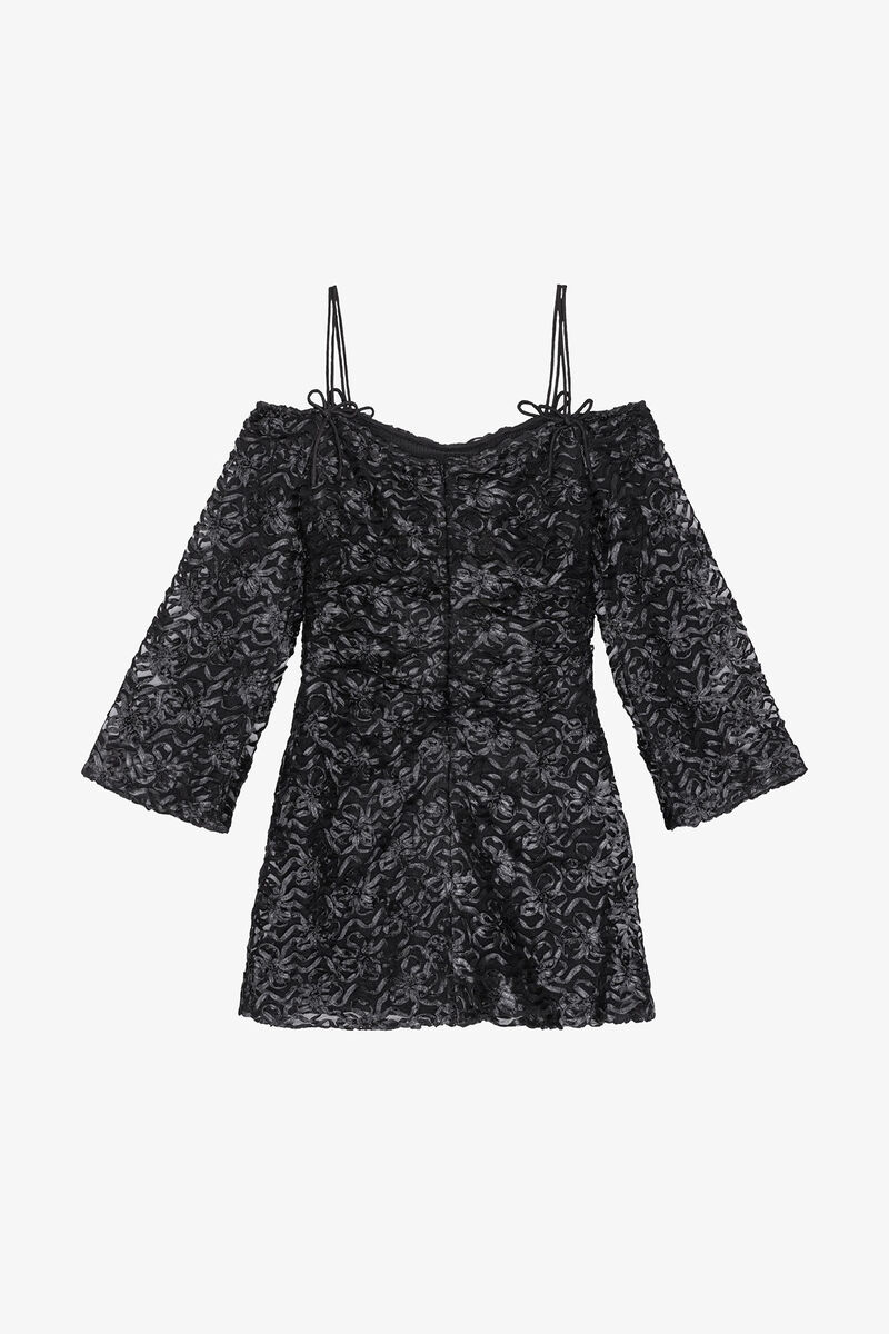 Black Ribbon Tulle Mini Dress, Recycled Polyester, in colour Black - 2 - GANNI