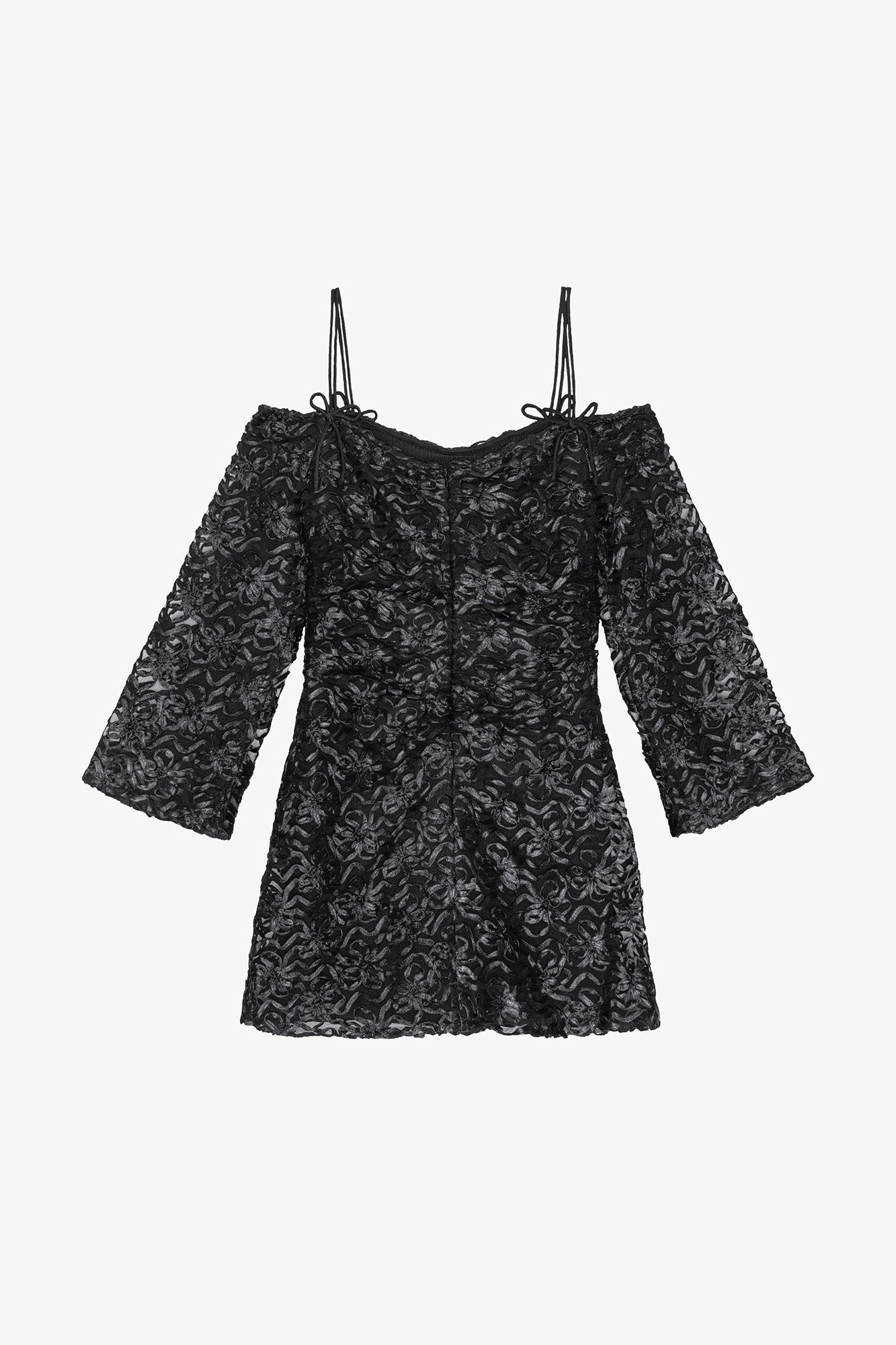 Black Ribbon Tulle Mini Dress, Recycled Polyester, in colour Black - 2 - GANNI