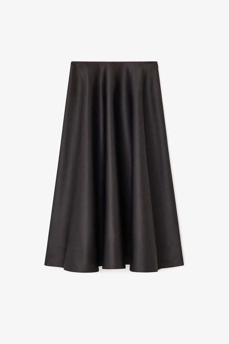 Langt, svart sirkelskjørt, Recycled Polyester, in colour Black - 1 - GANNI