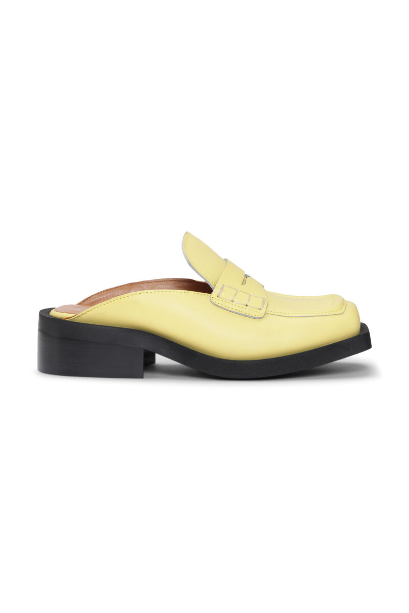 Square Toe Backless Loafers, Calf Leather, in colour Pale Banana - 1 - GANNI