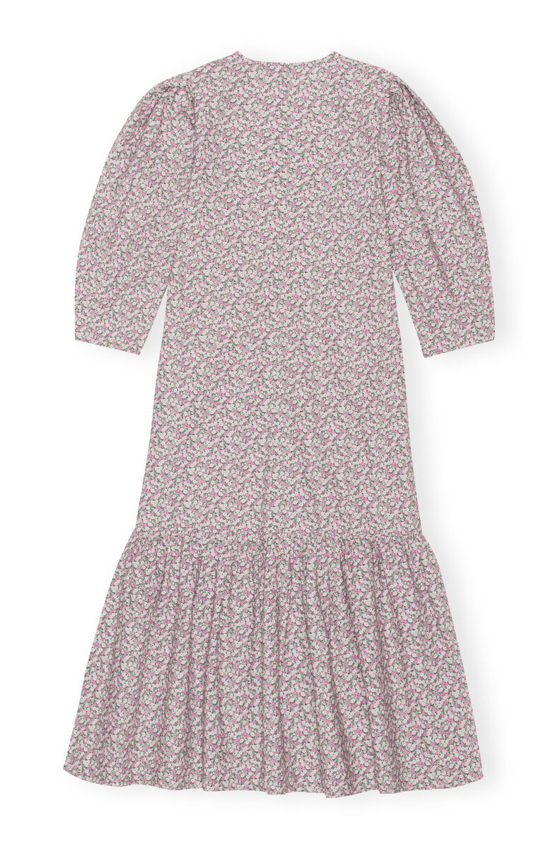 Printed Cotton V-neck Maxi Dress, Cotton, in colour Frost Gray - 2 - GANNI