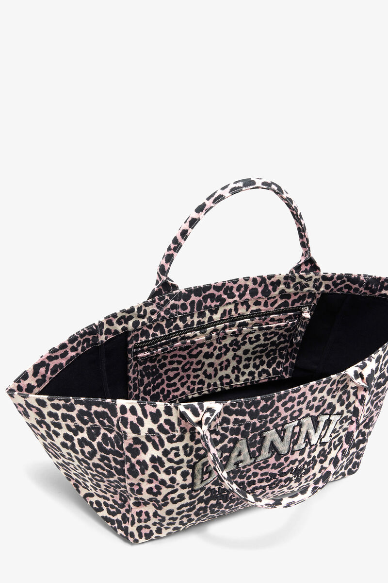 Leopard Sequin XXL Tote, in colour Bleached Mauve - 3 - GANNI