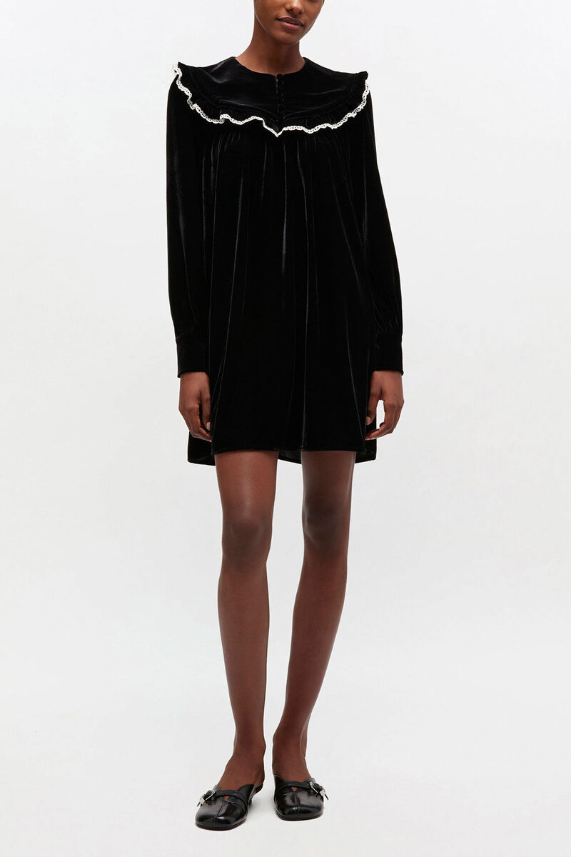 Black Velvet Dress, Recycled Polyester, in colour Black - 1 - GANNI