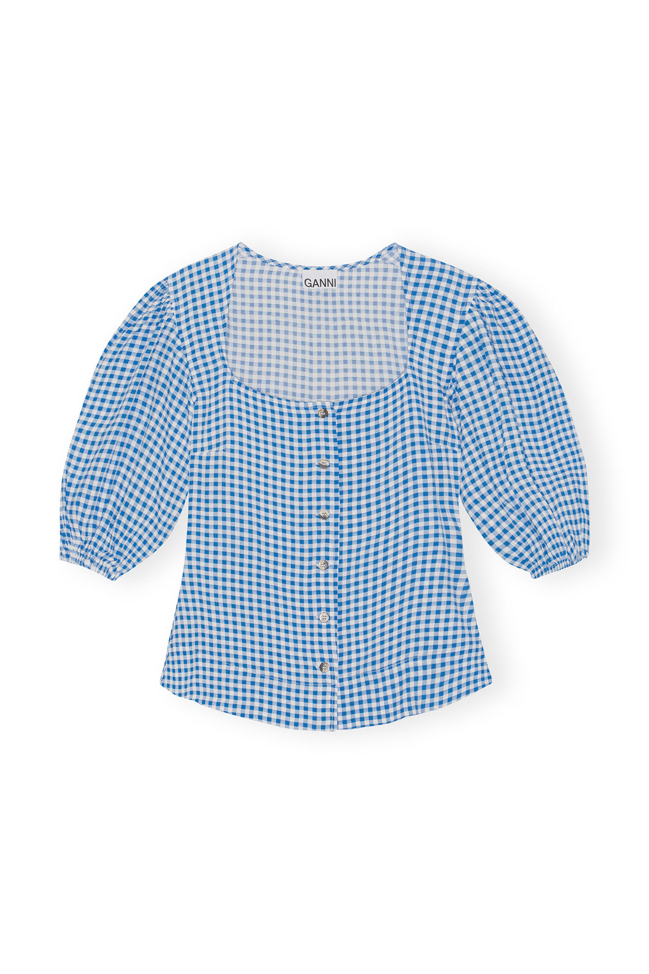 Bedruckte Button-Down-Bluse aus Krepp, LENZING™ ECOVERO™, in colour Strong Blue - 1 - GANNI