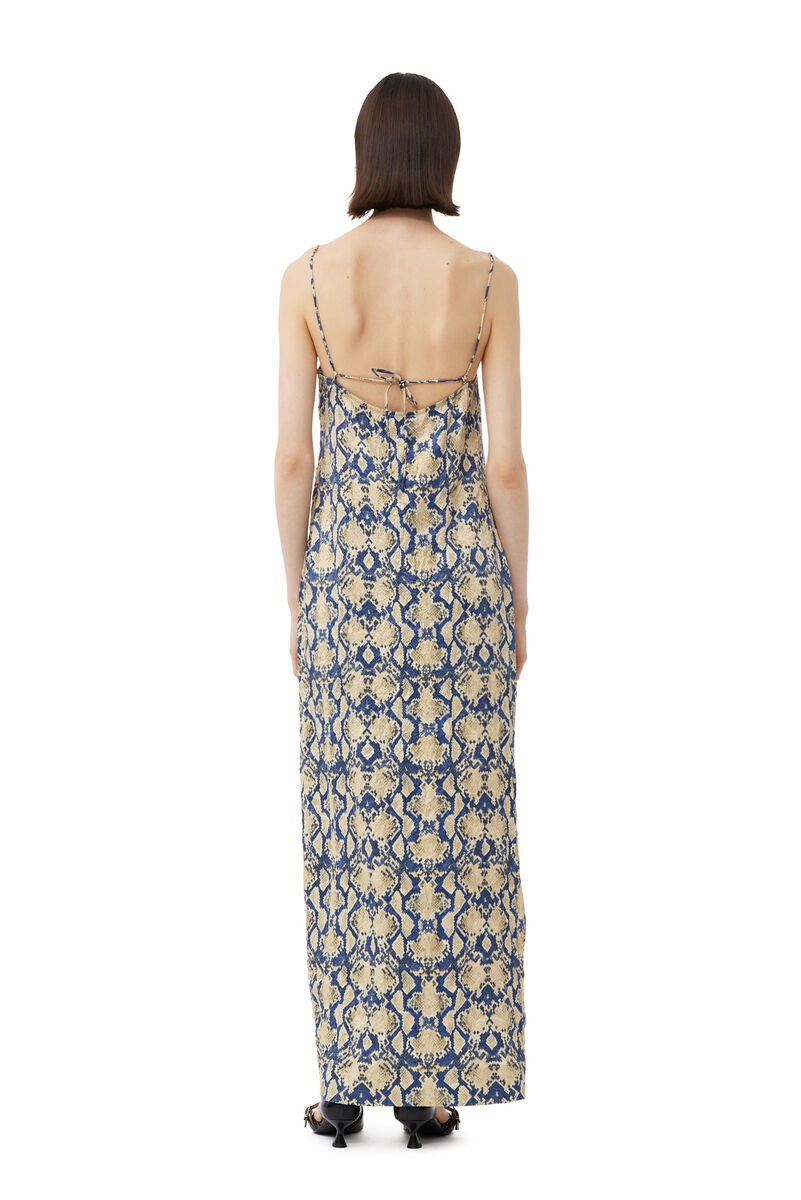 Snake Printed Crinkled Satin Midi Slip Dress, Elastane, in colour Safari - 2 - GANNI