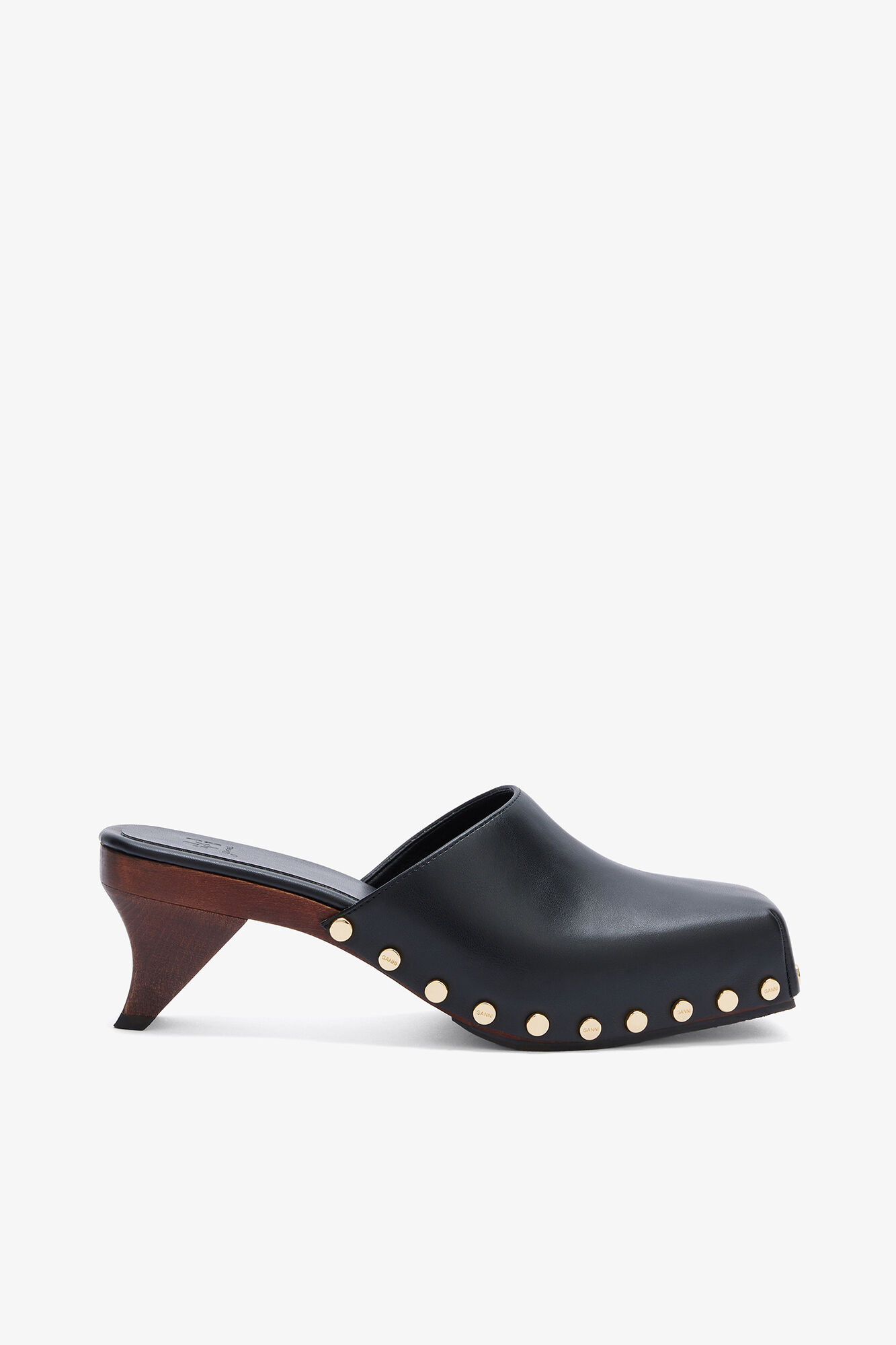 June Sabot Mule in Black, Recycled Leather, in colour Black - 1 - GANNI