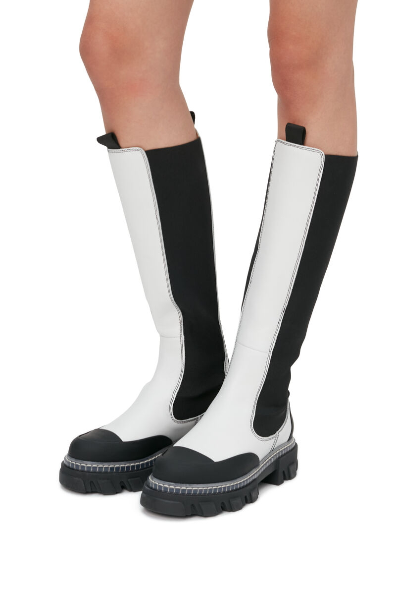 High Chelsea Boots, Leather, in colour Egret - 4 - GANNI