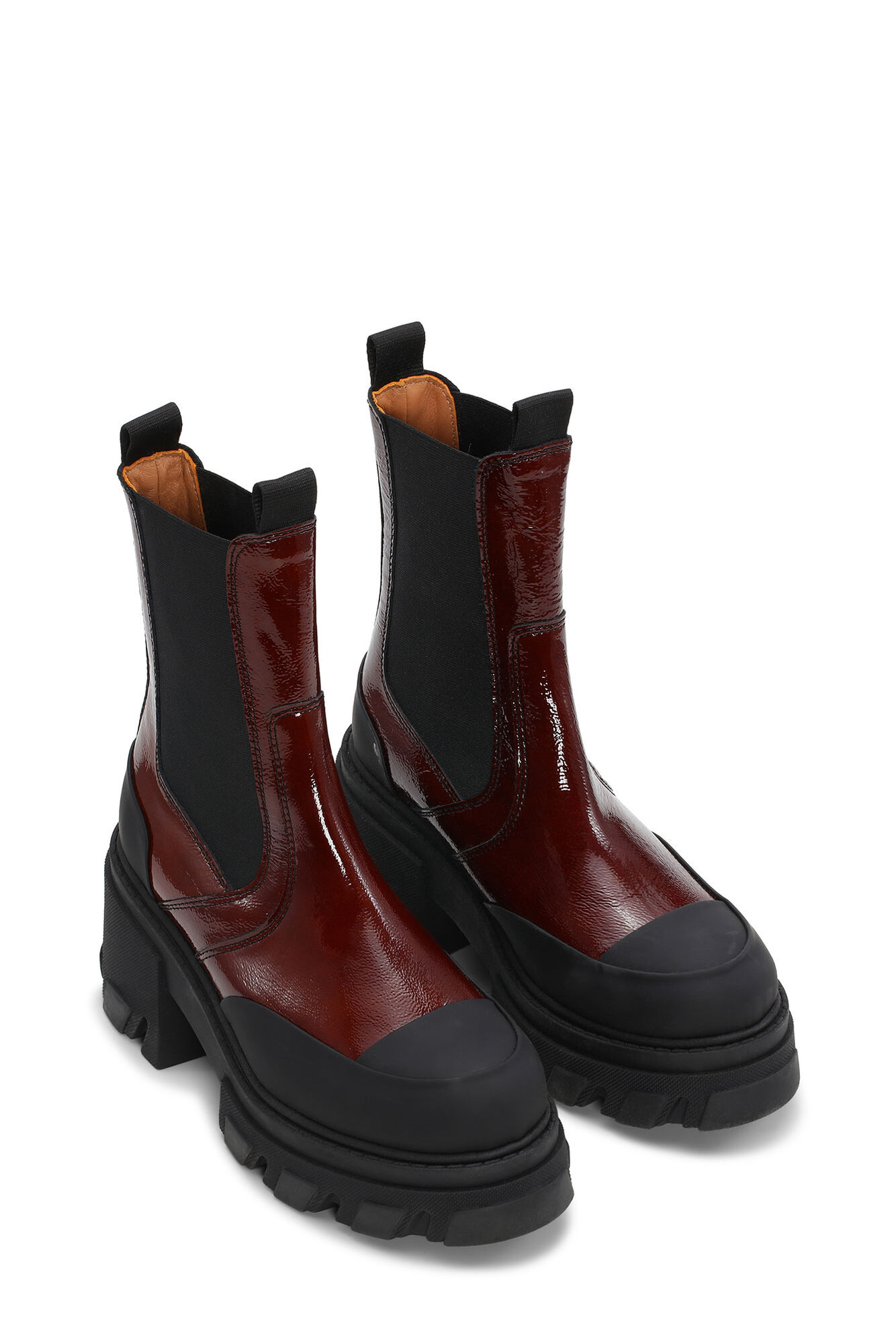 Cleated Heeled Mid Chelsea Boots, Calf Leather, in colour Cognac - 2 - GANNI