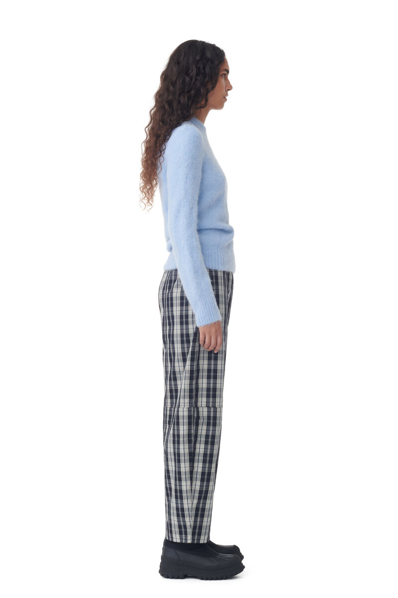 Checkered Cotton Elasticated Curve Trousers, Cotton, in colour Black - 2 - GANNI