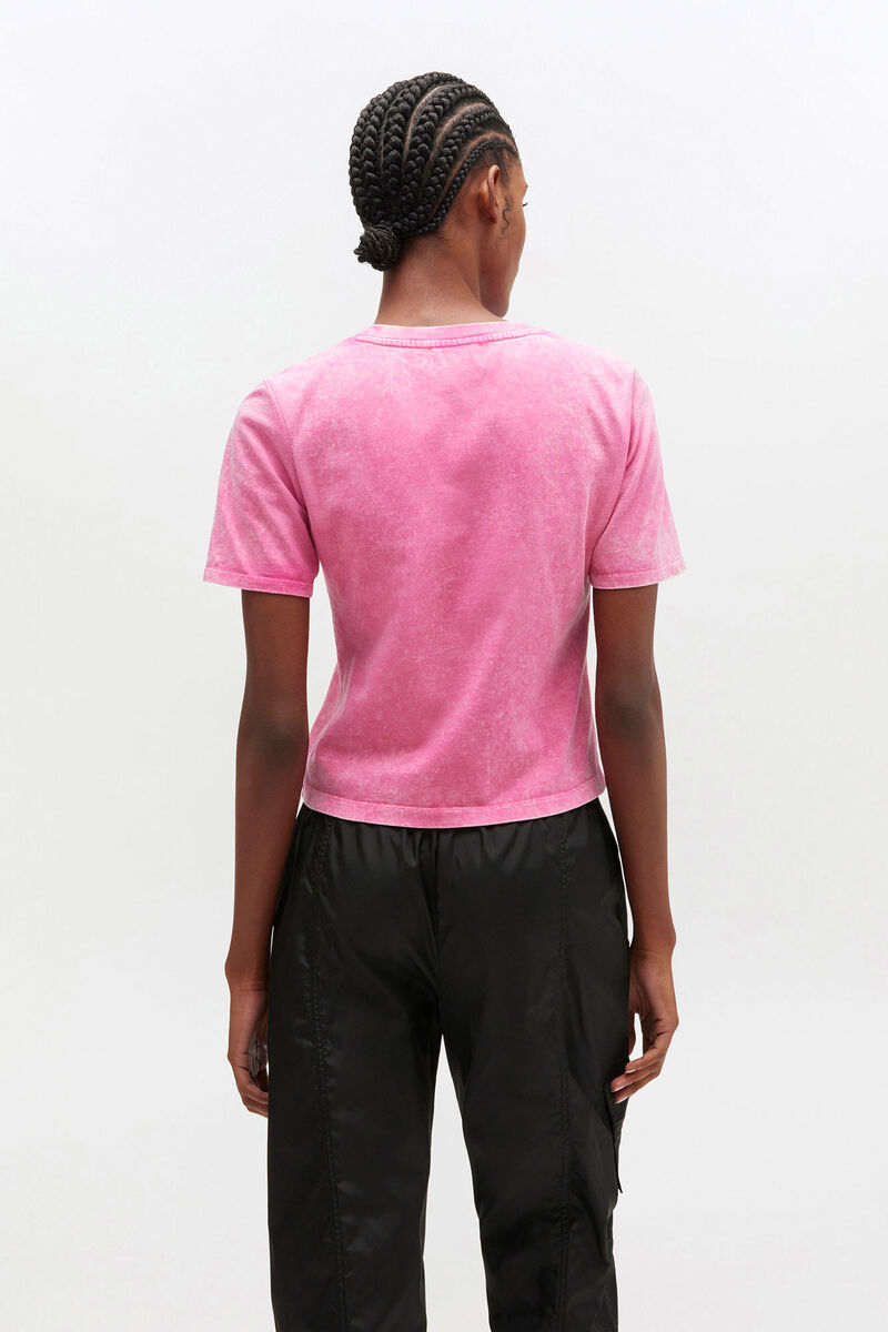 Pink Washed Heart T-shirt, Cotton, in colour Hot Pink - 3 - GANNI