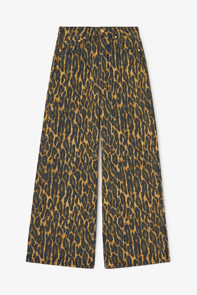 Baggy-Jeans mit Leopardenmuster, Khaki