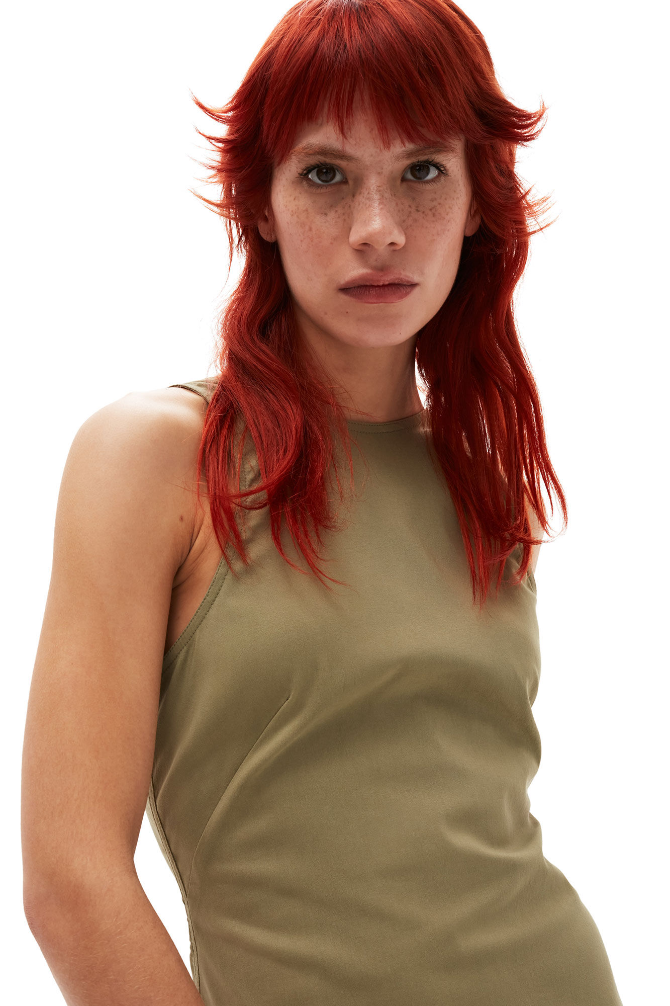 Taffeta Mix klänning med öppen rygg, Elastane, in colour Aloe - 3 - GANNI