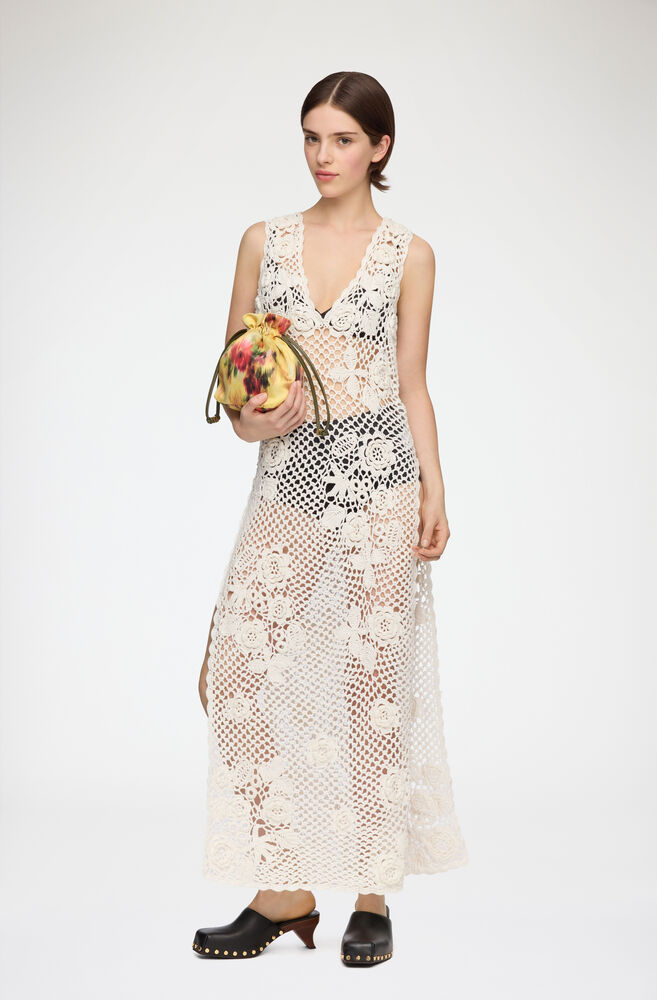 Long Dress in Cotton Crochet, Egret