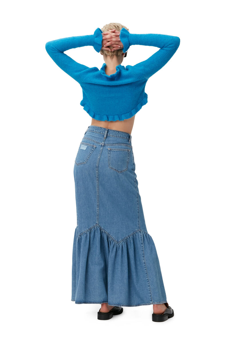 Denim Maxi Skirt, Organic Cotton, in colour Mid Blue Vintage - 4 - GANNI