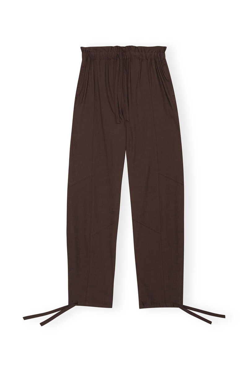 Brown Drapey Melange Elasticated Waist Trousers, Elastane, in colour Mole - 1 - GANNI