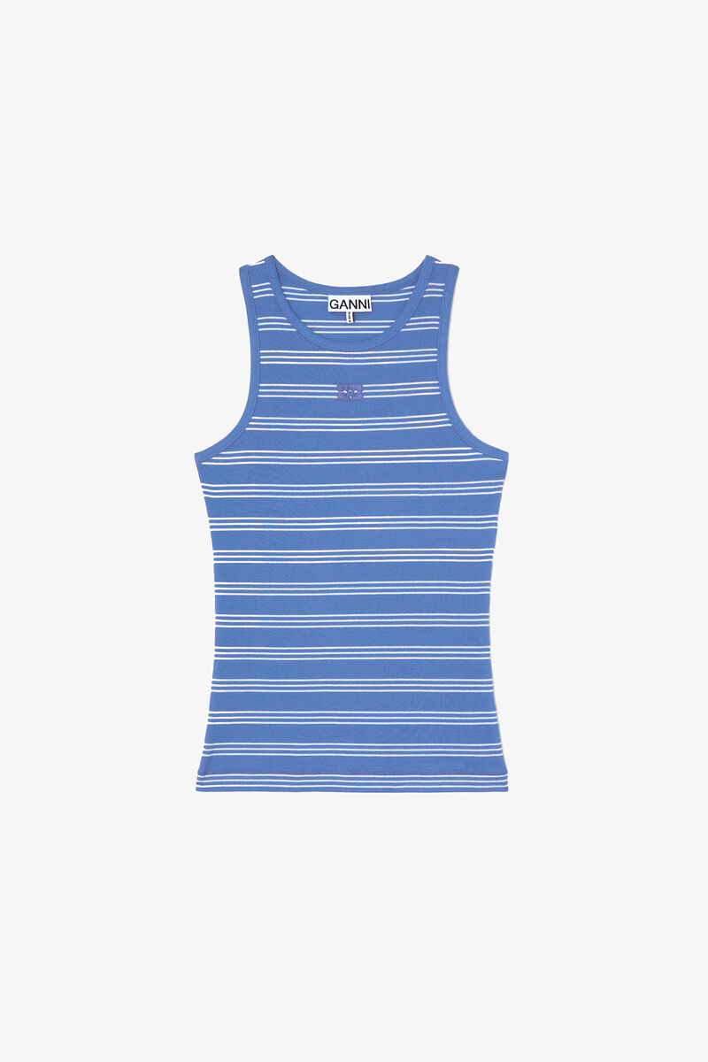 Tank Top with Stripes, Organic Cotton, in colour Nouvean Navy - 1 - GANNI