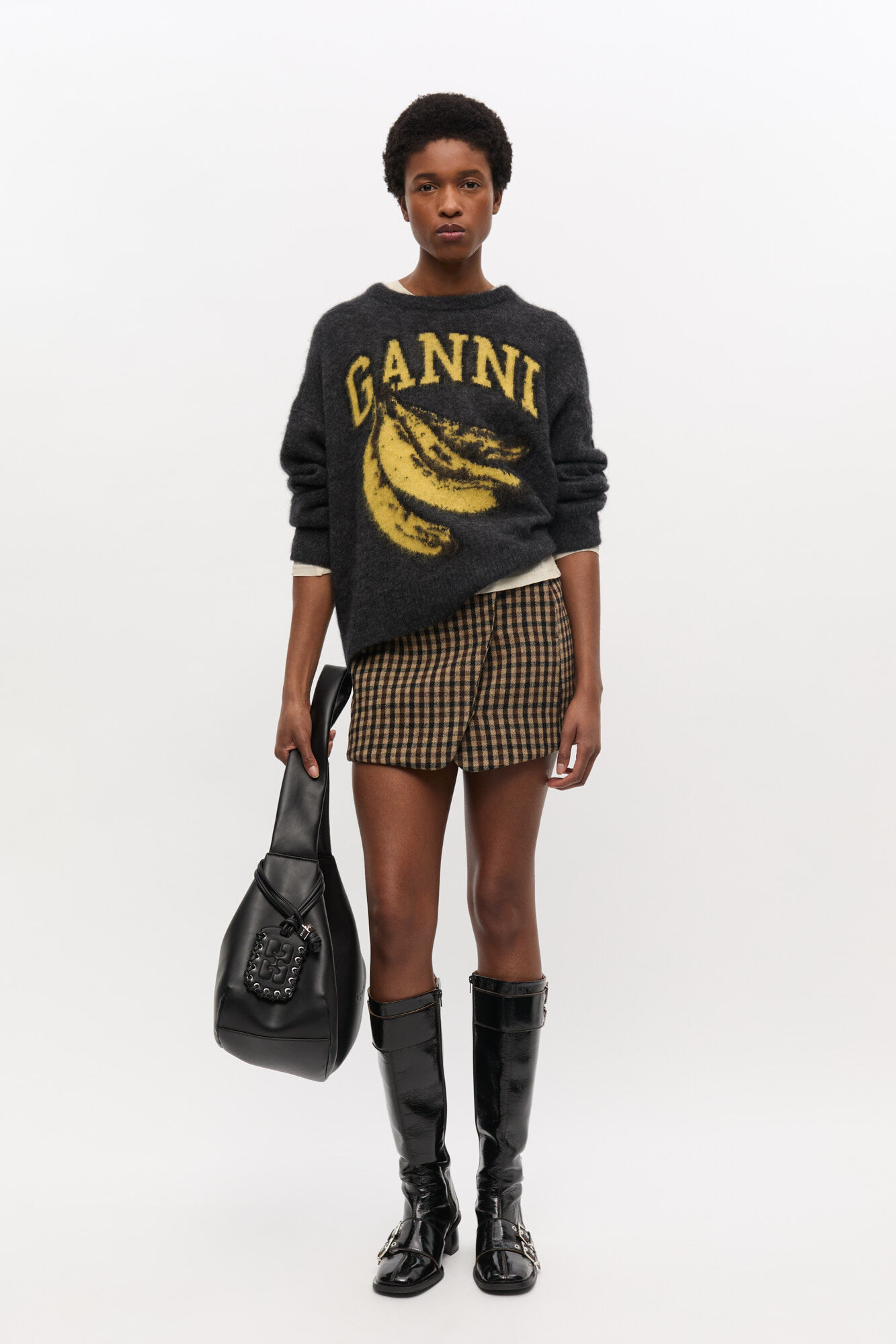 Black Banana Graphic Sweater, Alpaca, in colour Phantom - 2 - GANNI