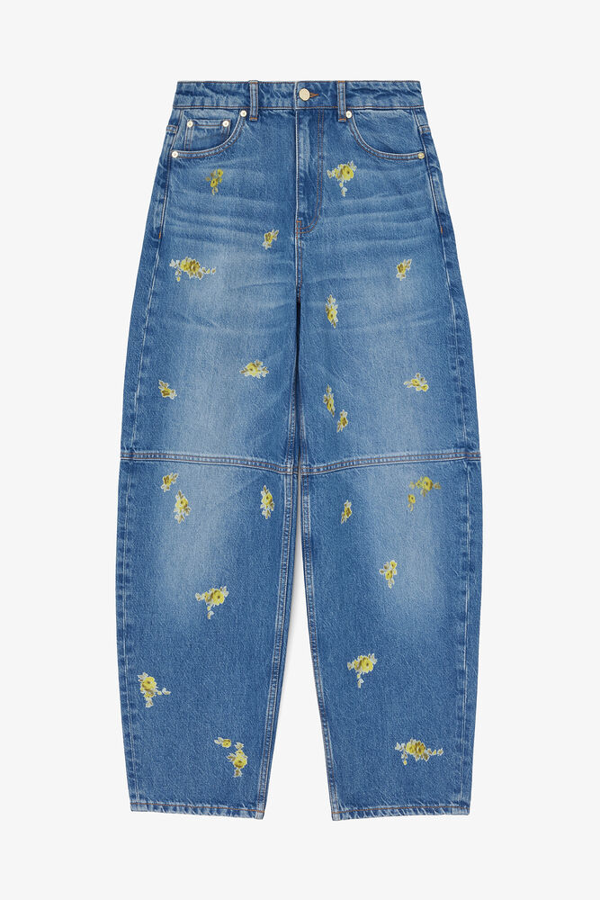 Stary barrel-jeans i tryckt denim, Light Blue Vintage