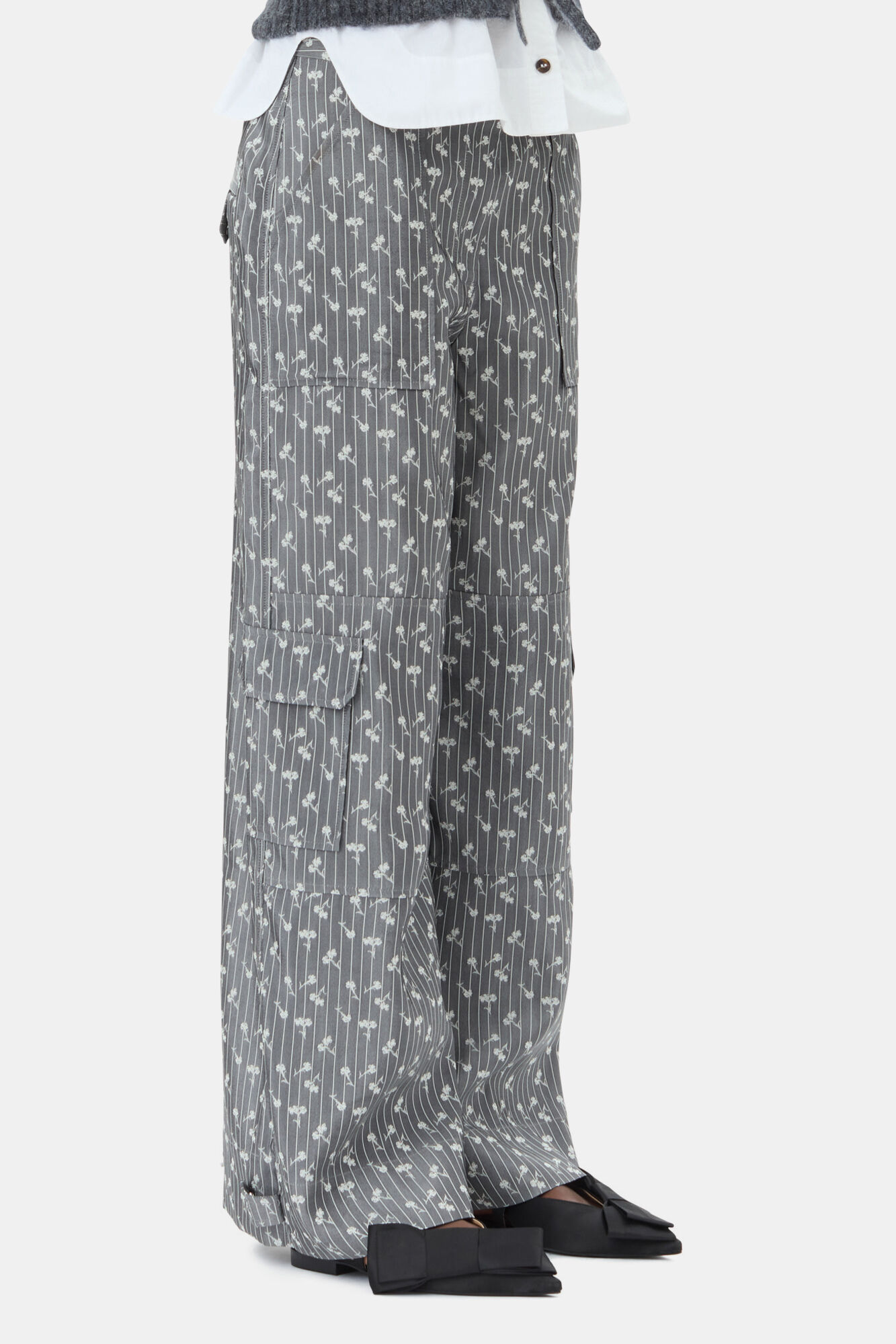 Grey Jacquard Cargo Trousers, Acetate, in colour Smoked Pearl - 2 - GANNI