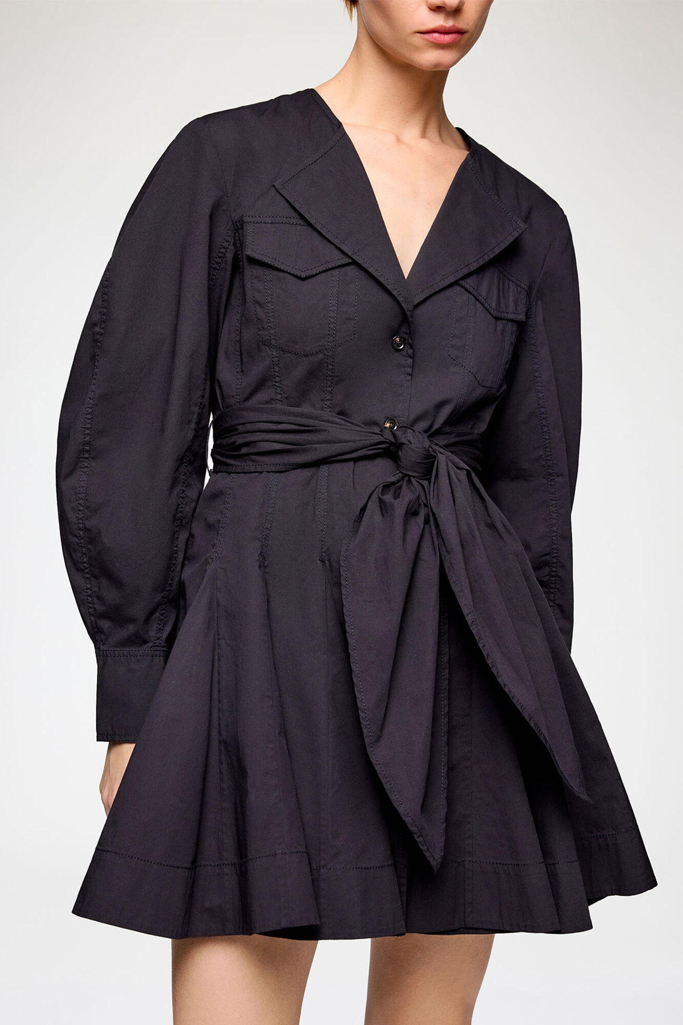 GANNI リップストップストレッチコットンチノドレス Black ストレッチコットンのシャツドレス | GANNI (Global)