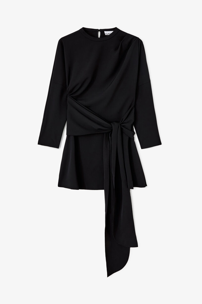 Dress in Black Crepe, Recycled Polyester, in colour Black - 1 - GANNI