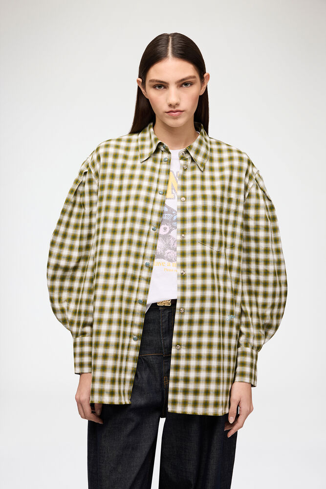 Shirt in Light Check Flannel, Green Moss