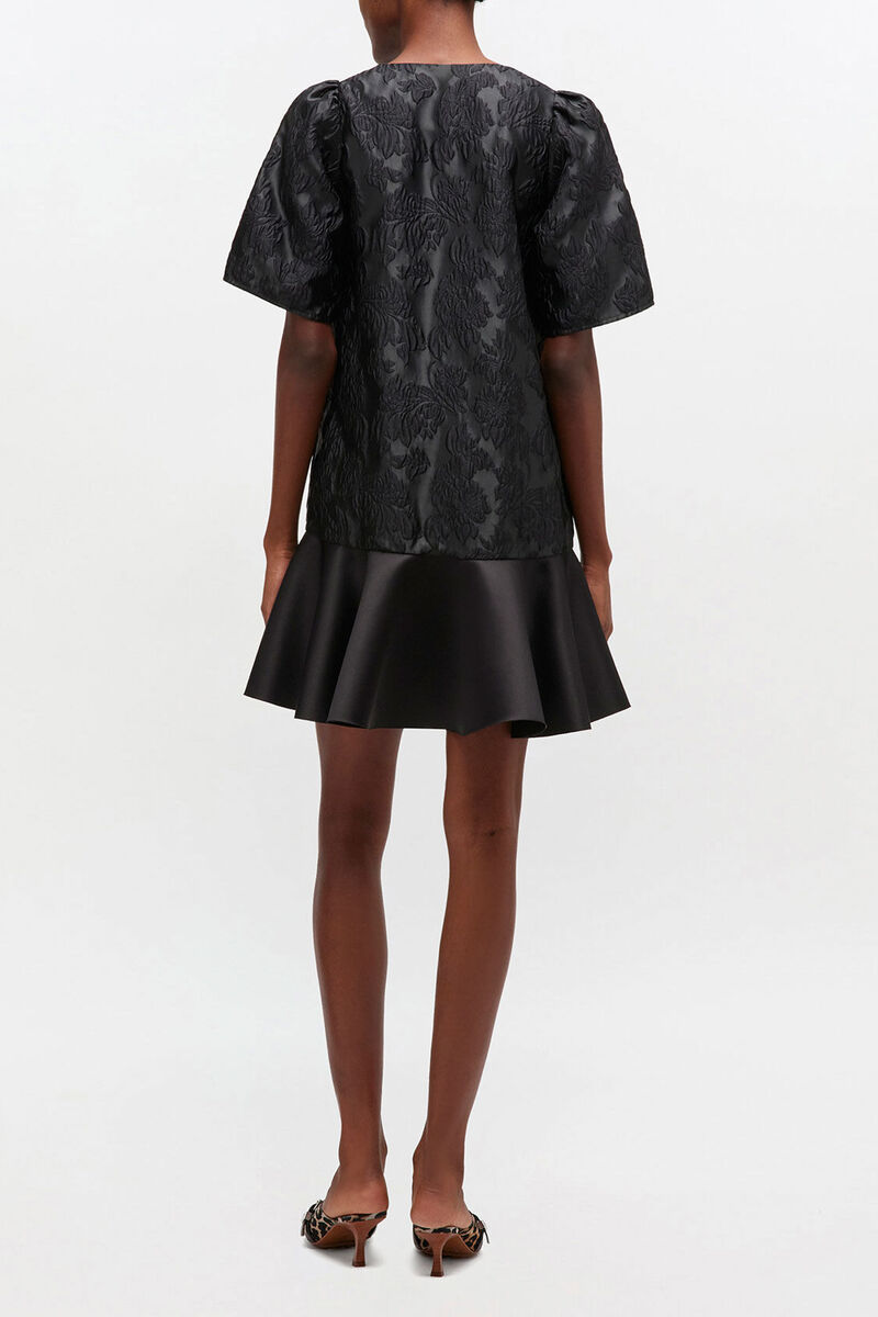 Satin Cloque Mini Dress, Recycled Polyester, in colour Black - 2 - GANNI