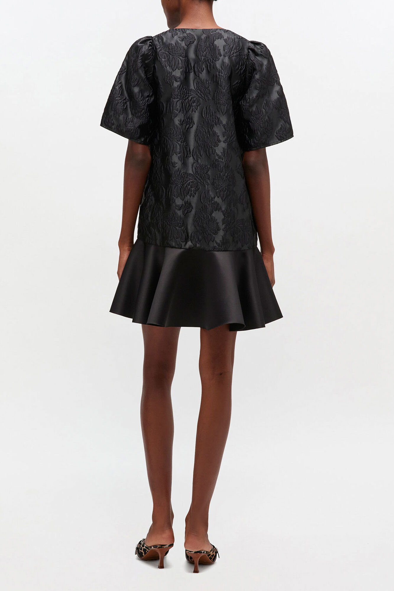 Satin Cloque Mini Dress, Recycled Polyester, in colour Black - 2 - GANNI
