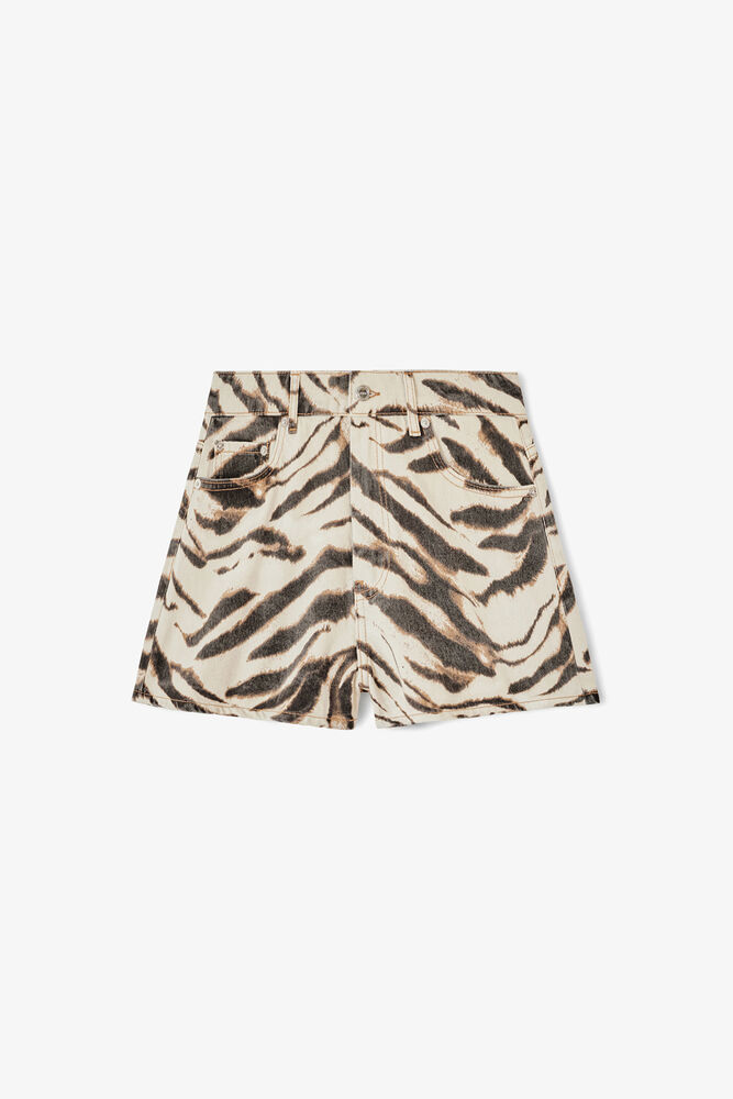Shorts aus Zebra-Denim, Egret
