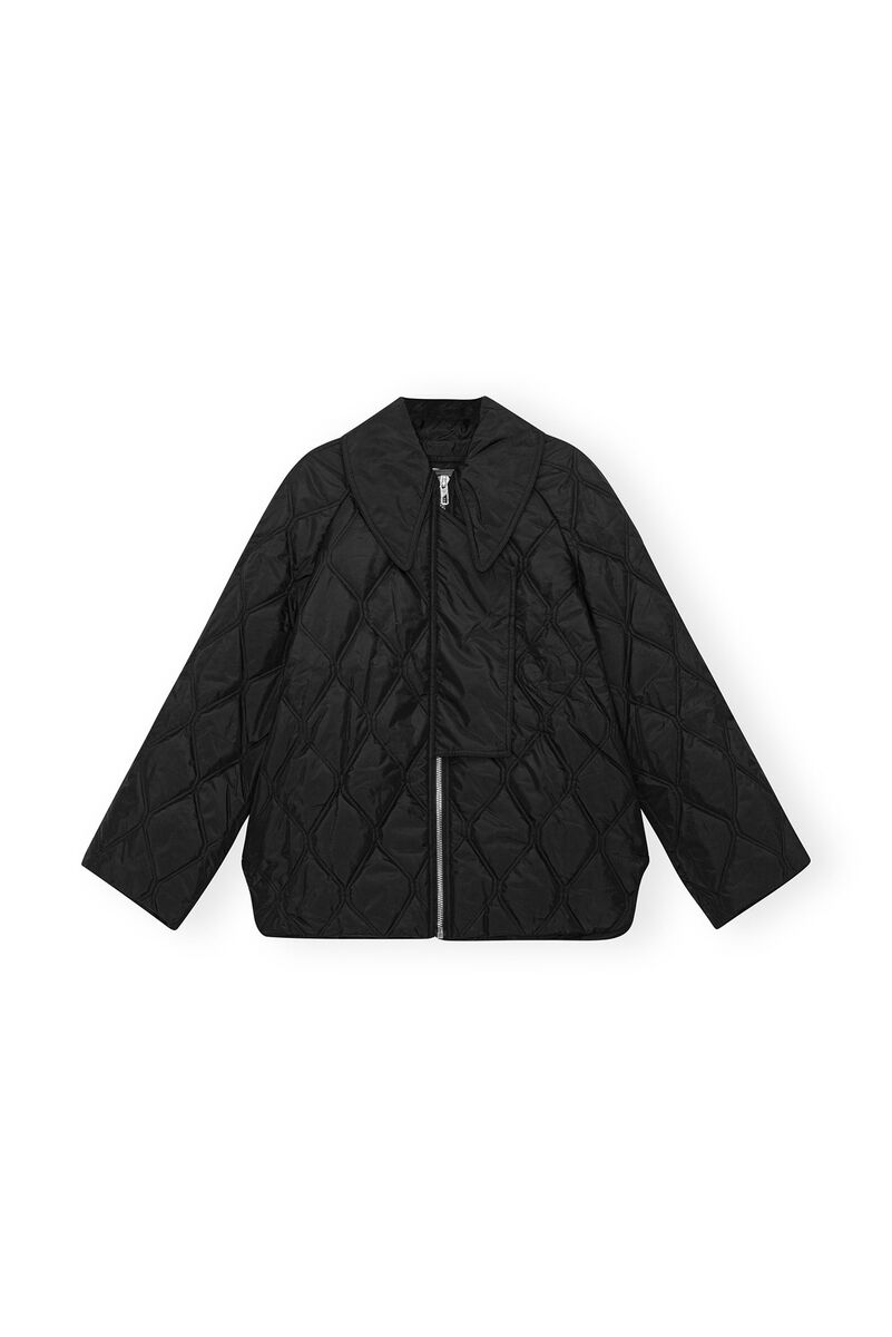 Black Ripstop Quilt Jacket, Recycled Polyester, in colour Black - 1 - GANNI