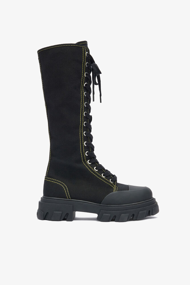 Trail Boots Tall in Black Canvas, Black