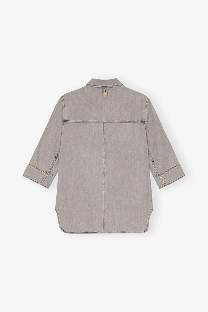 Grey Future Denim Oversized Shirt, Organic Cotton, in colour Gray Quill - 2 - GANNI