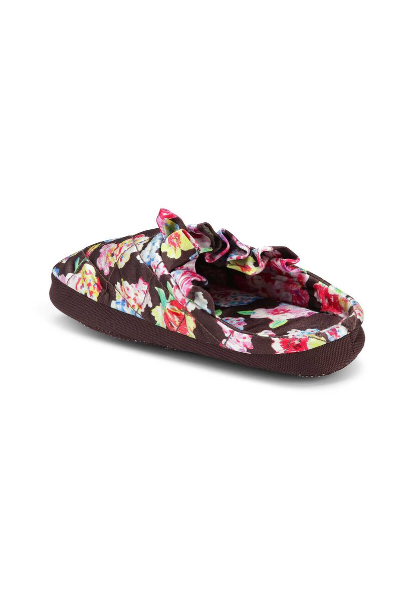 Quilted Satin Accessories Quilted Indoor Ruffle Slippers, Viscose, in colour Mole - 2 - GANNI