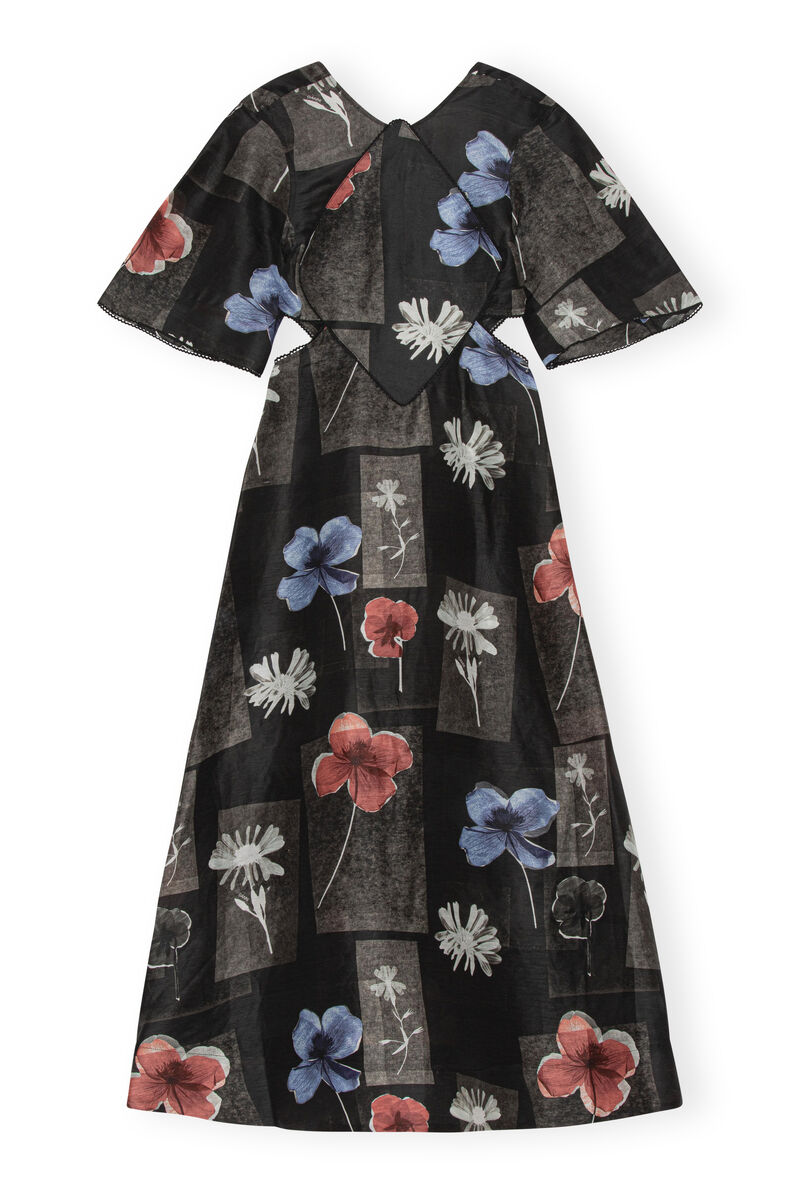 Maxi Dress, Linen, in colour Flowers Black - 1 - GANNI