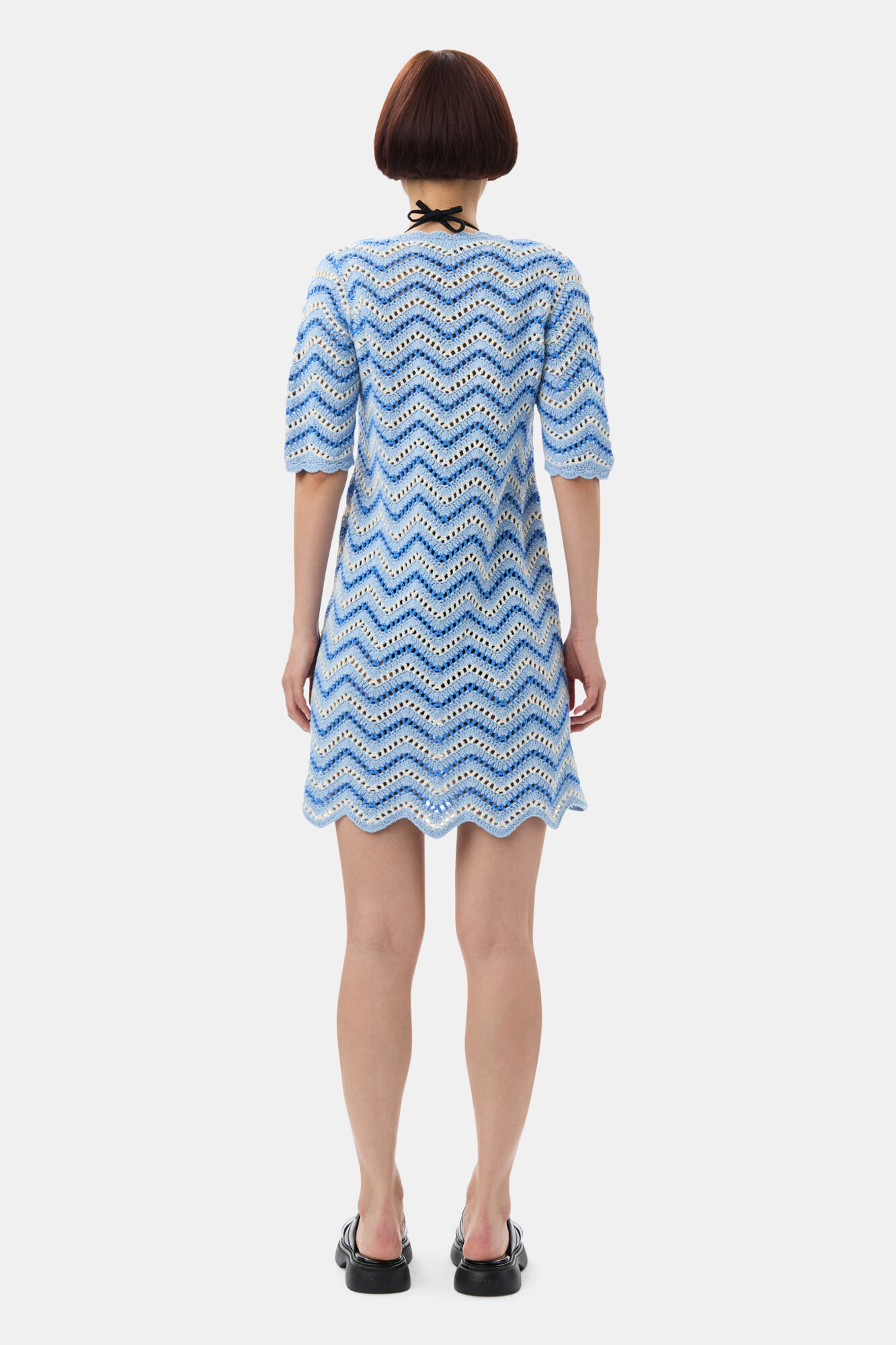 Blue Cotton Crochet Mini Dress, Cotton, in colour Heather - 4 - GANNI