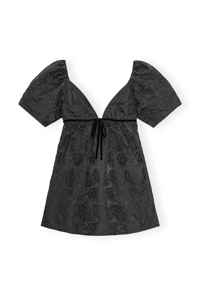 Black Botanical Jacquard Mini Dress, Polyamide, in colour Black - 1 - GANNI