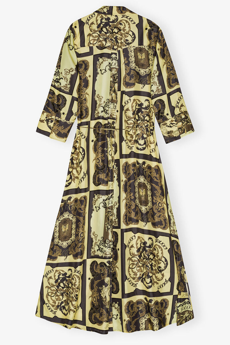 Robe midi en soie imprimée jaune, Silk, in colour Popcorn - 2 - GANNI