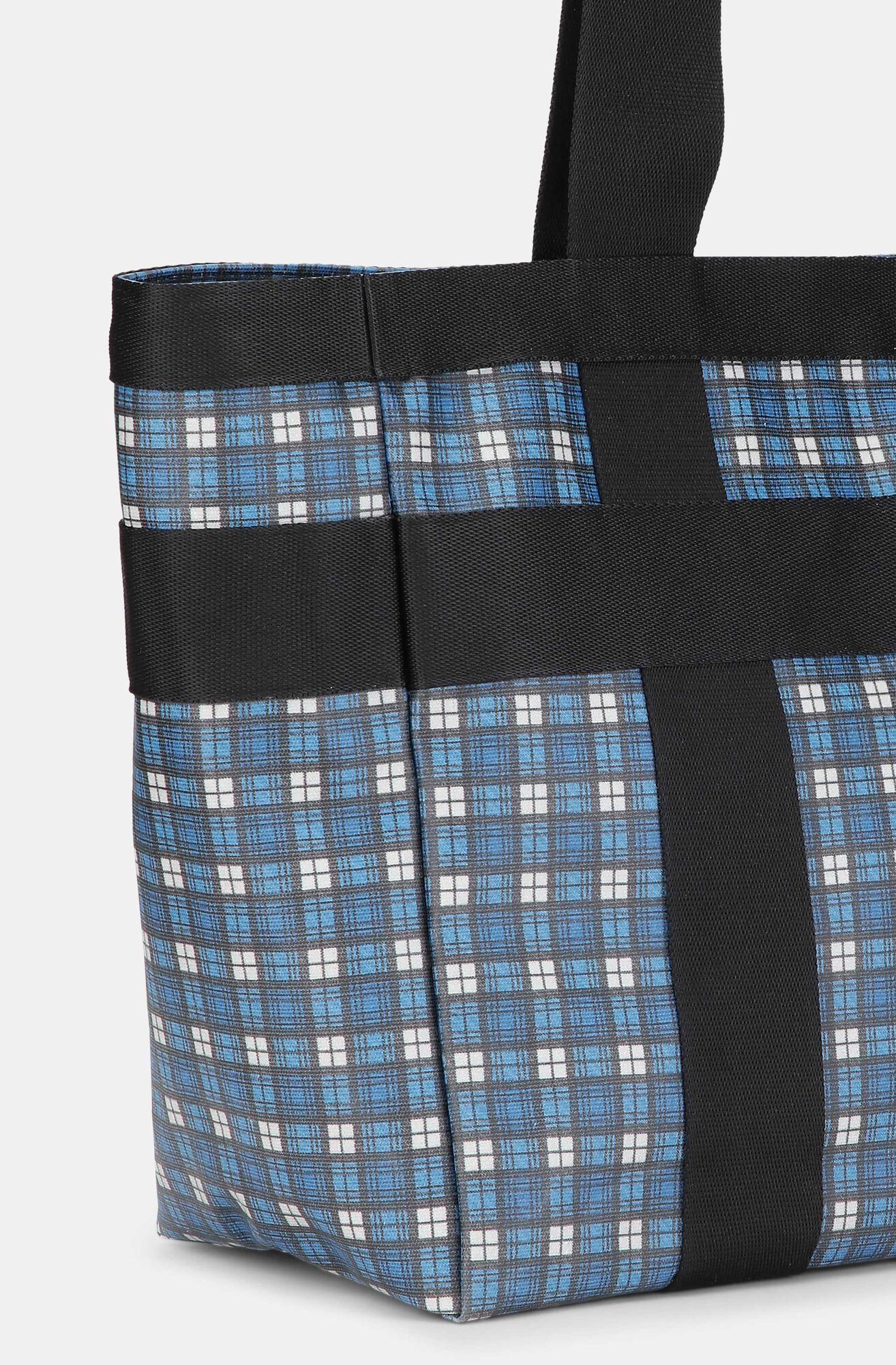 East West Canvas Tote Bag, Cotton, in colour Check Azure Blue - 3 - GANNI