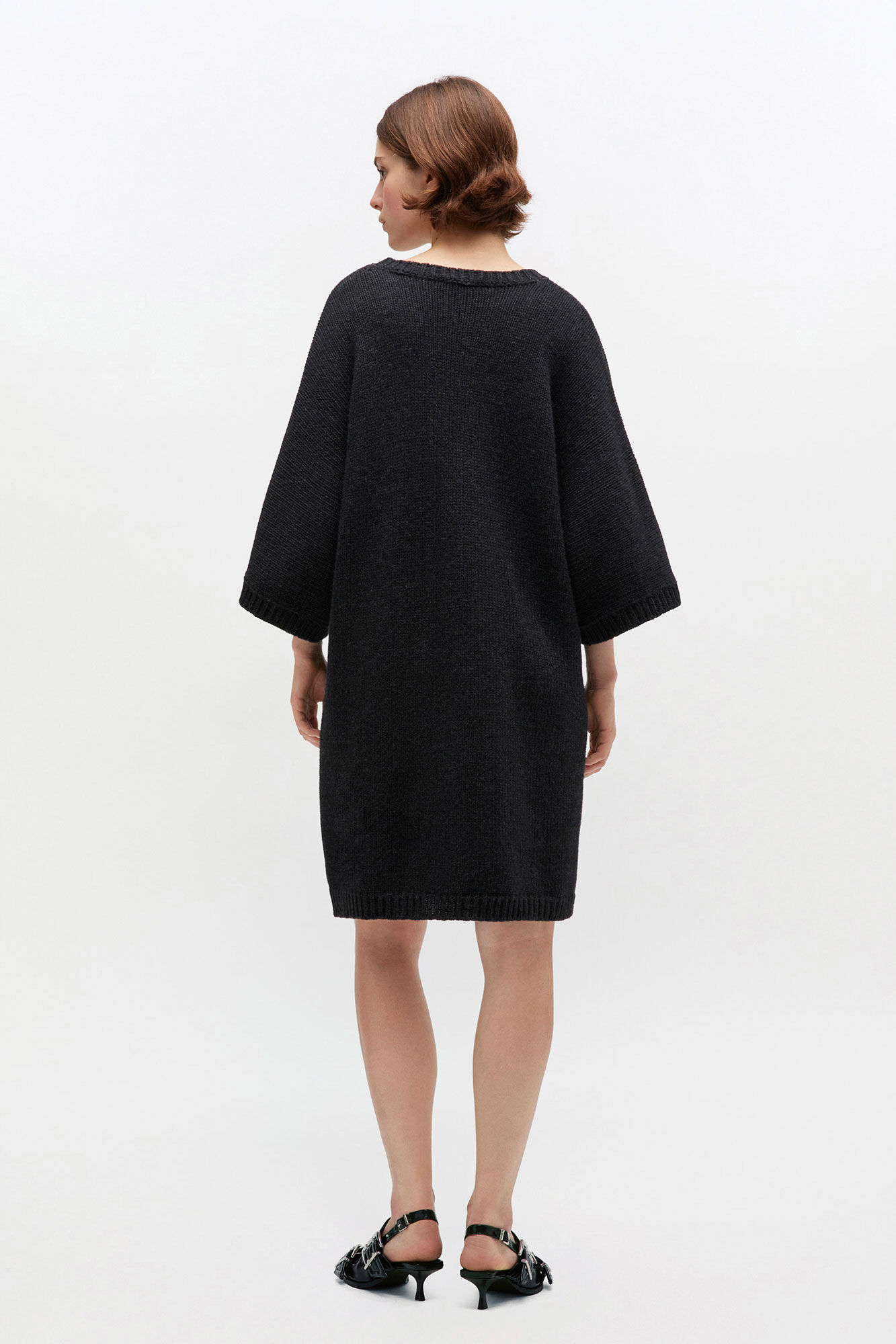 Dark Grey Wool Mix Dress, Recycled Polyamide, in colour Phantom - 2 - GANNI