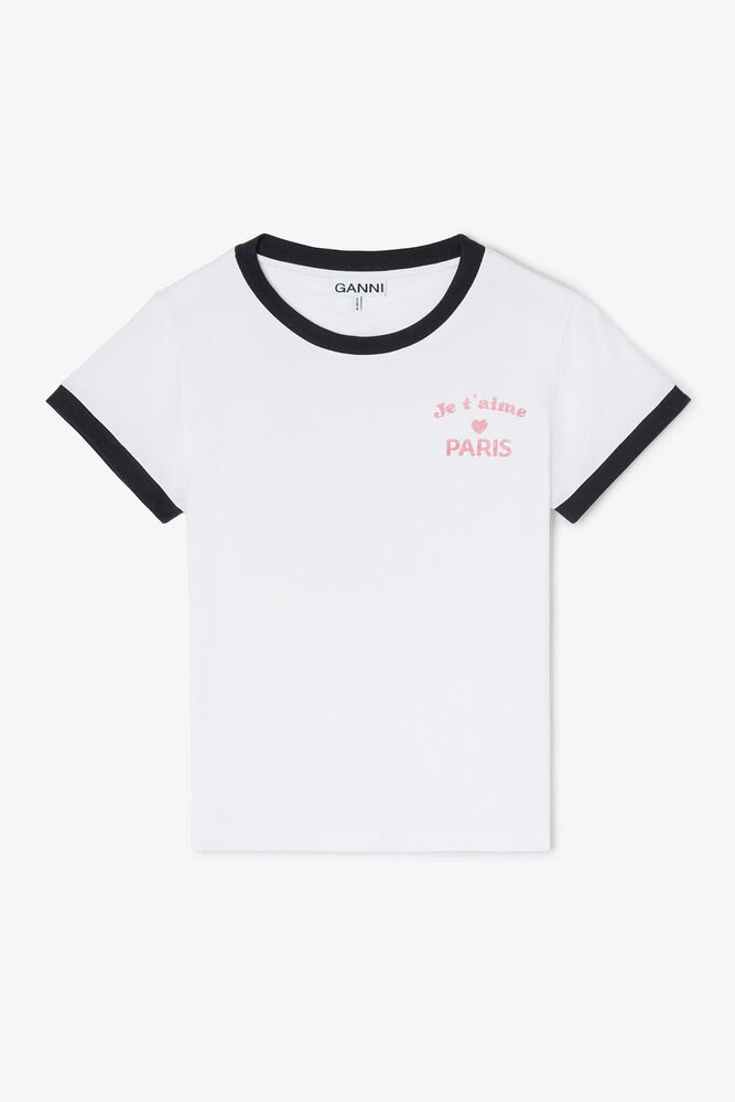 White Paris GANNI Club Baby Fit T-shirt, Bright White