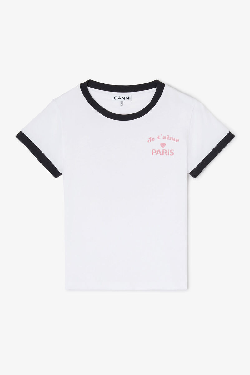 White Paris GANNI Club Baby Fit T-shirt, in colour Bright White - 1 - GANNI
