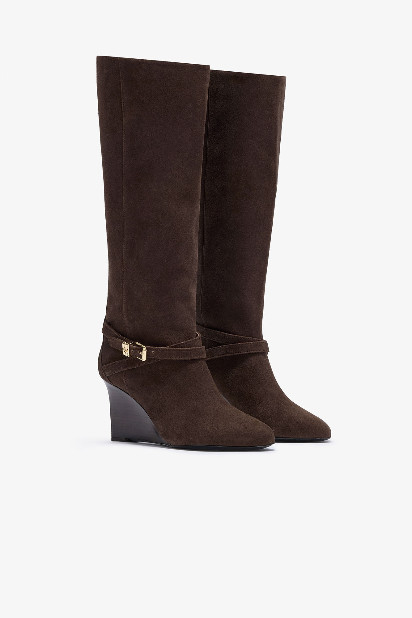 Kat High Boot in Brown Suede, Recycled Leather, in colour Chicory Coffee - 2 - GANNI