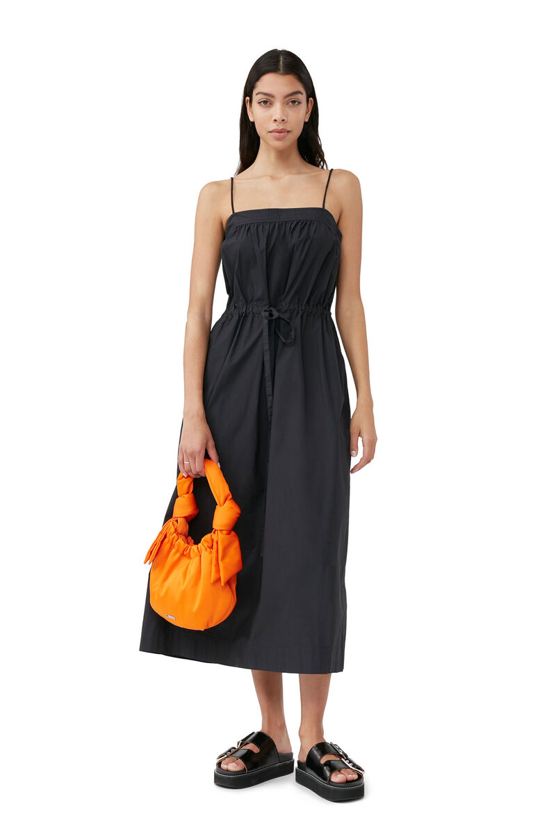 Cotton Poplin Maxi Strap Dress, Cotton, in colour Black - 2 - GANNI