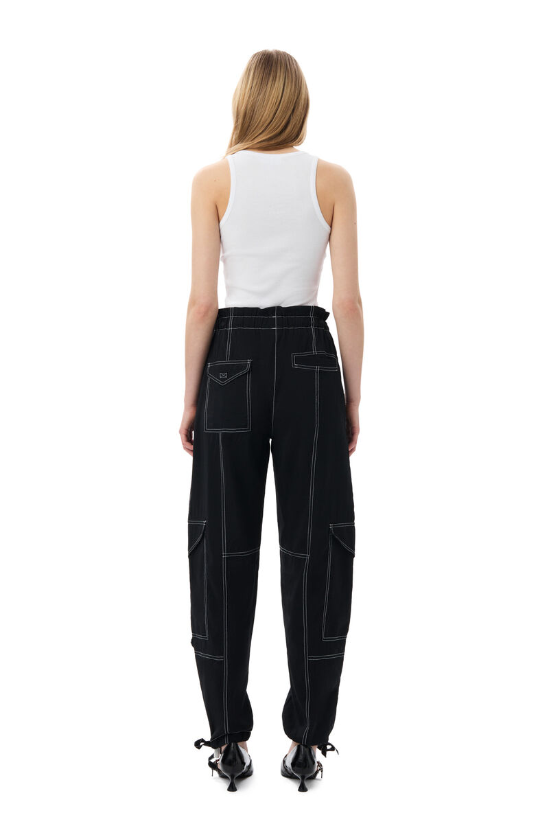 Pantalon à poches Light Slub, LENZING™ ECOVERO™, in colour Black - 4 - GANNI