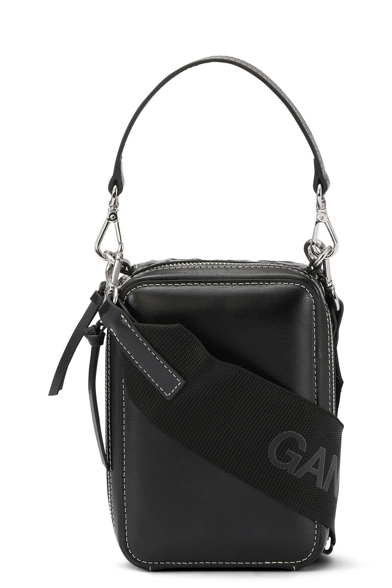 Kameraveske, Leather, in colour Black - 2 - GANNI